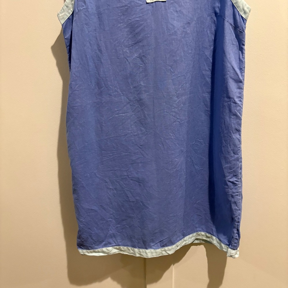 Sigrid Olsen Linen Shift Dress Womens Small Blue Sleeveless V-Neck Contrast Trim - Picture 5 of 11